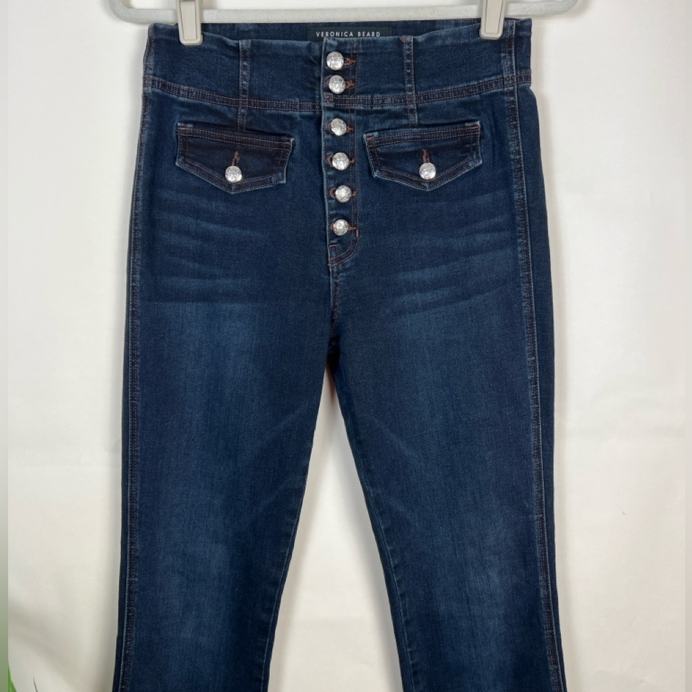 Veronica Beard Beverly Skinny Flare High Rise Jeans 29 Sailor Dark Ink Wash - Picture 3 of 9
